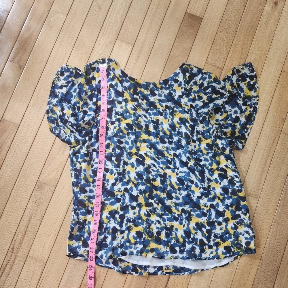 H&M Size M Flowy Abstract Print Summer Women's Top With Back  Blue Bow - Picture 7 of 10